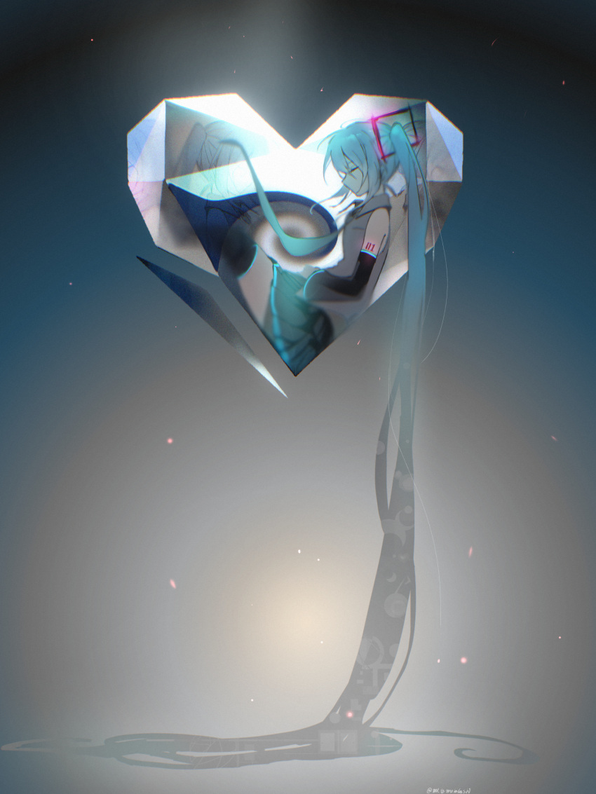 1girl, absurdly_long_hair, backlighting, bare_shoulders, black_skirt, black_sleeves, blue_hair, blue_necktie