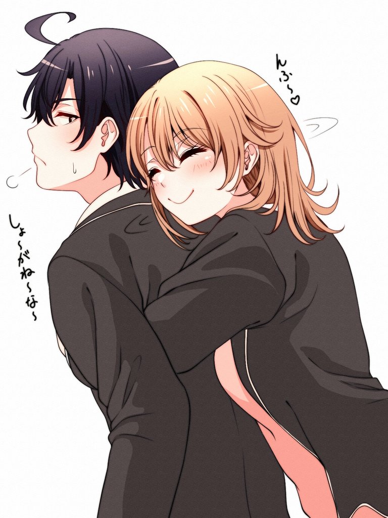 1boy, 1girl, ahoge, annoyed, bangs, black_eyes, black_hair, black_jacket