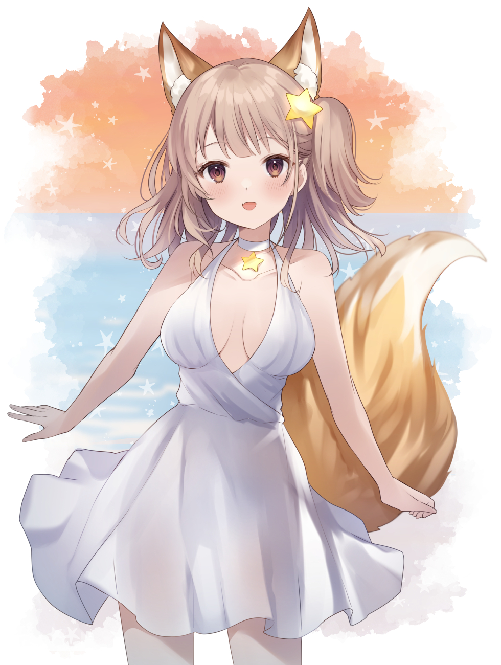 1girl, animal_ear_fluff, animal_ears, annytf, blush, breasts, brown_eyes, brown_hair