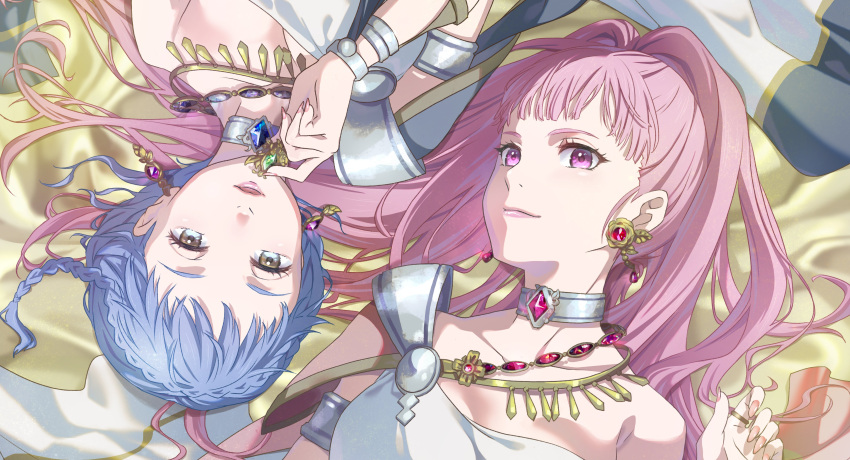 2girls, absurdres, asao_(vc), blue_hair, braid, dancer_(three_houses), dress, fire_emblem
