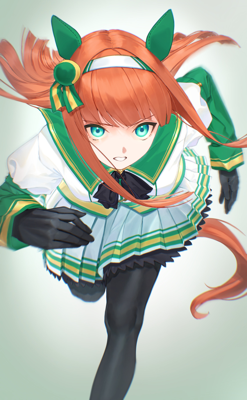 1girl, absurdres, animal_ears, bangs, black_gloves, black_legwear, clenched_teeth, ear_covers
