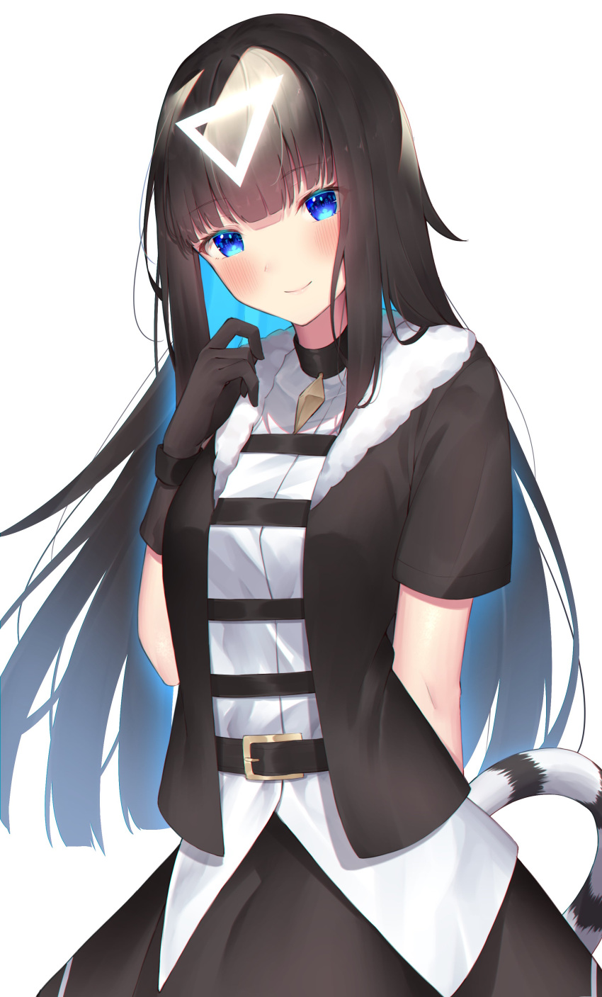 1girl, absurdres, bangs, belt_buckle, black_choker, black_hair, blue_eyes, blush