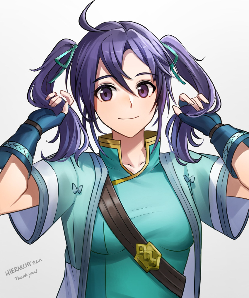 1girl, blue_gloves, blue_kimono, breasts, fingerless_gloves, fir_(fire_emblem), fire_emblem, fire_emblem:_the_binding_blade