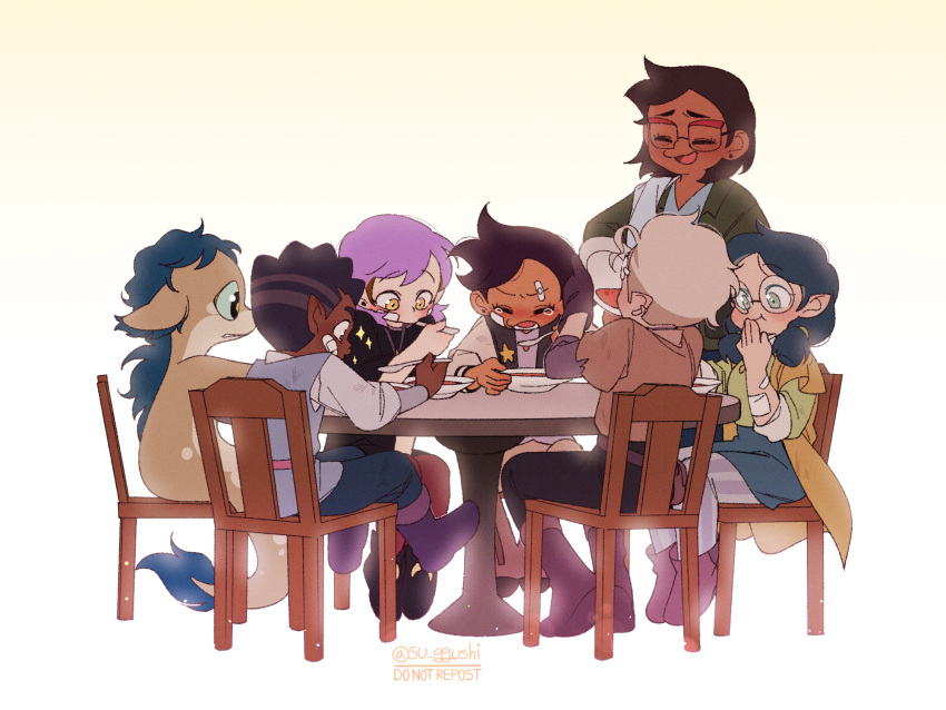 2boys, 5girls, amity_blight, bandages, bandaid, bandaid_on_face, black_hair, camila_noceda