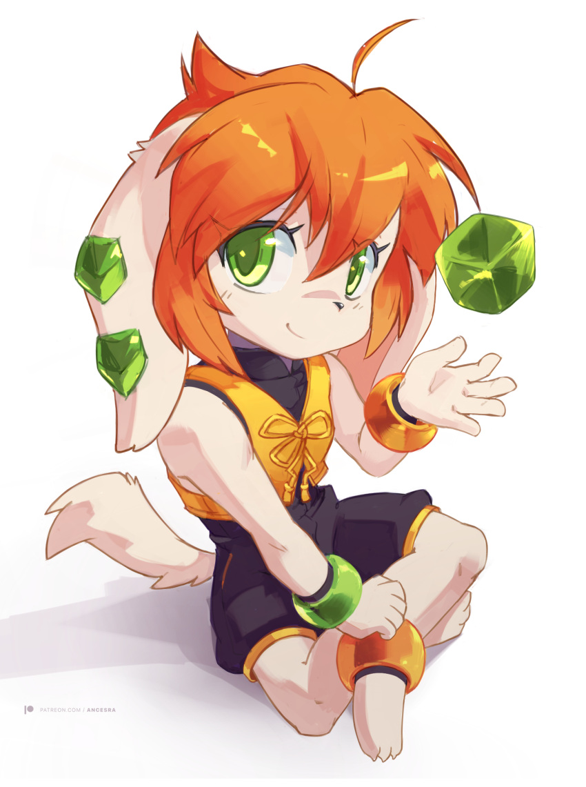 1girl, ahoge, ancesra, animal_ears, animal_feet, animal_hands, animal_nose, anklet