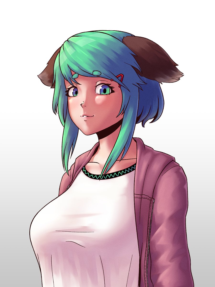 1girl, animal_ears, blush, breasts, collarbone, dog_ears, green_eyes, green_hair