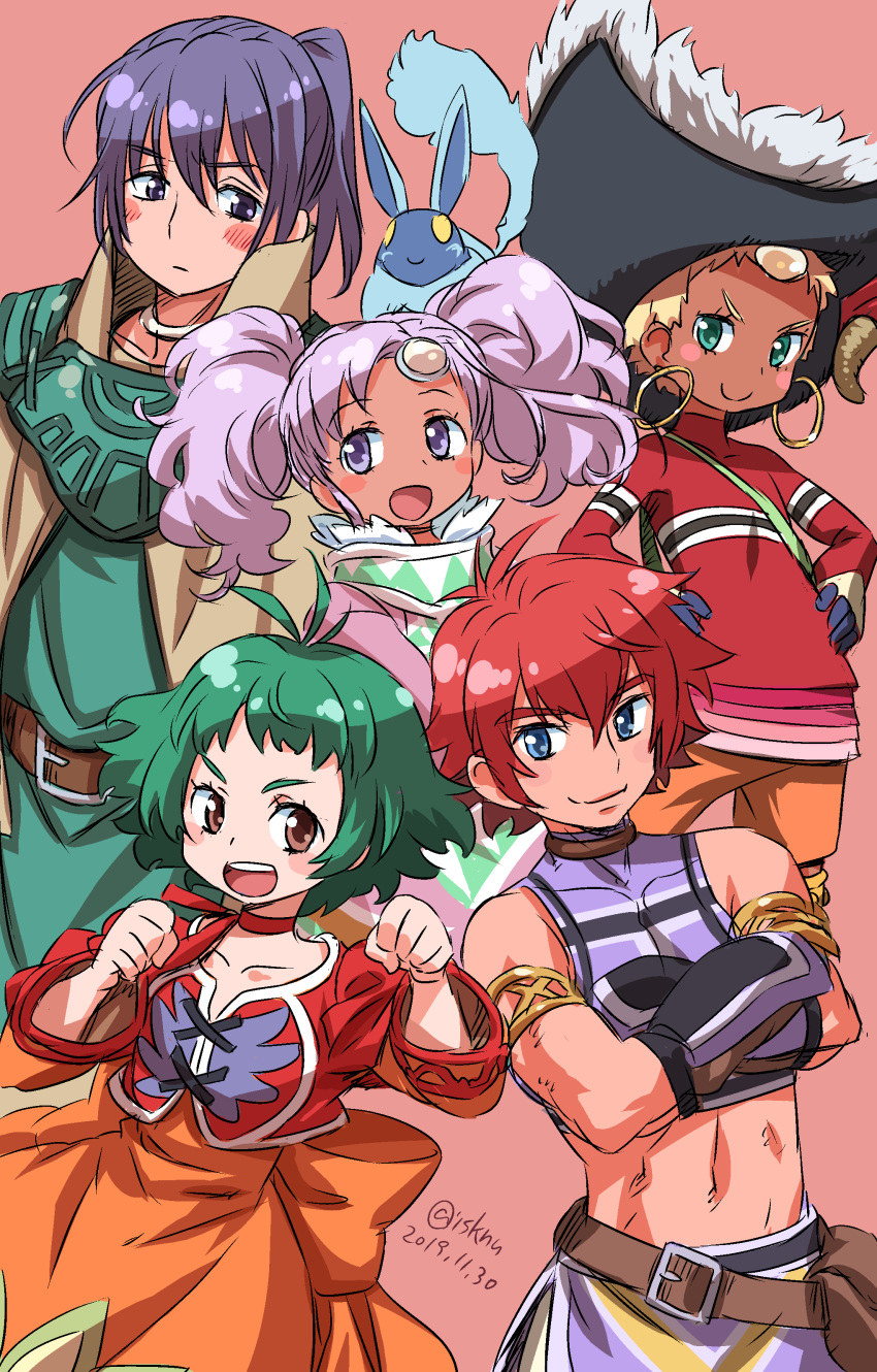3girls, absurdres, blonde_hair, blue_eyes, character_request, chat_(tales), closed_mouth, dark-skinned_female