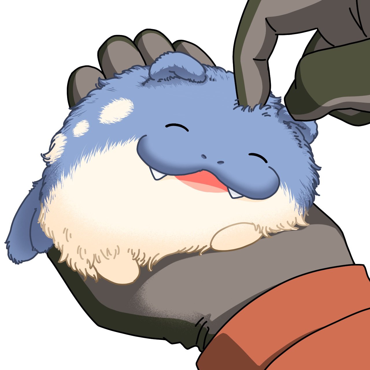 1other, animal_focus, black_gloves, closed_eyes, fangs, gloves, highres, holding
