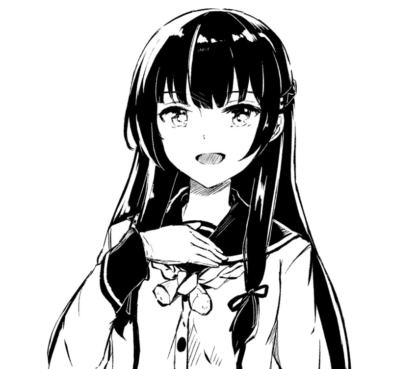 1girl, hair_ribbon, hand_on_own_chest, highres, isokaze_(kancolle), kantai_collection, kure_jirou, long_hair