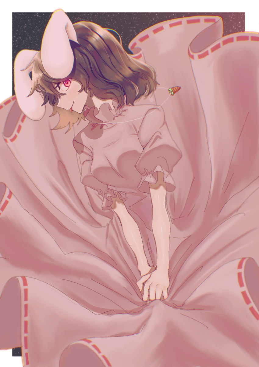 1girl, absurdres, animal_ears, bangs, black_hair, border, carrot_necklace, commentary