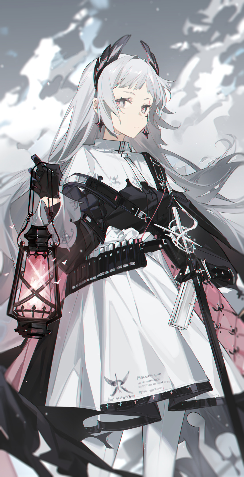 1girl, absurdres, aqua-, arknights, belt, black_gloves, black_jacket, capelet