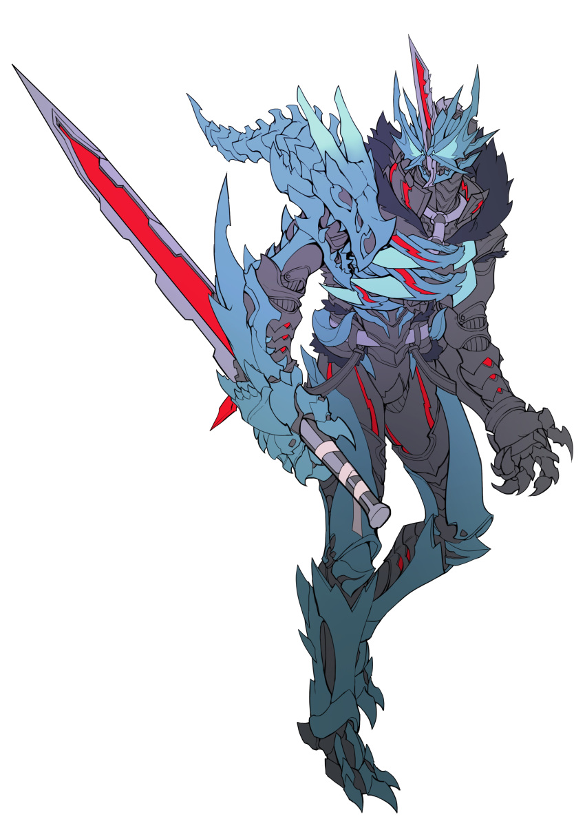 1boy, absurdres, aqua_eyes, armor, asymmetrical_armor, black_armor, black_fur, blue_armor