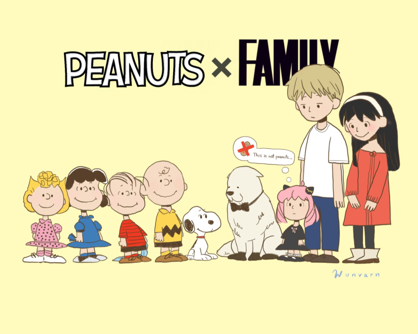 4girls, 5boys, anya_(spy_x_family), bond_(spy_x_family), brother_and_sister, charles_schulz_(style), charlie_brown, crossover