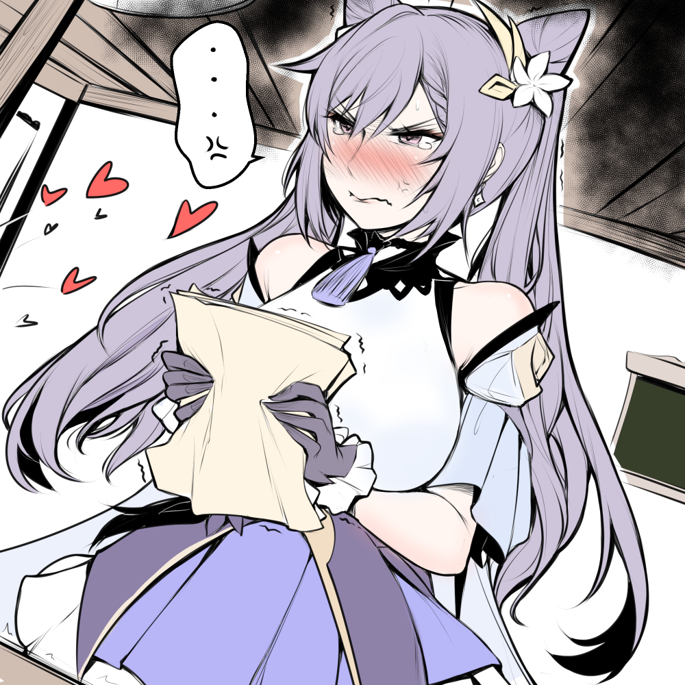 ..., 1girl, anger_vein, angry, cone_hair_bun, genshin_impact, holding, holding_paper