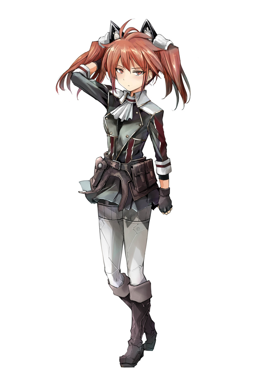 1girl, absurdres, aira_takamura_bellenbruf_=_einstein, animal_ears, arm_behind_head, bangs, black_gloves, black_jacket