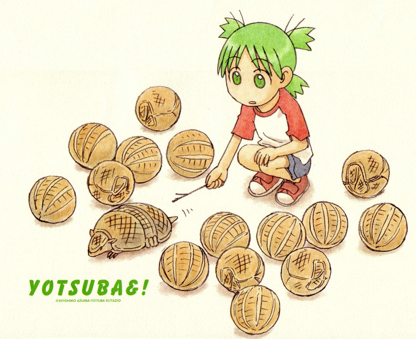 1girl, absurdres, armadillo, armadillo_girl, azuma_kiyohiko, green_eyes, green_hair, highres
