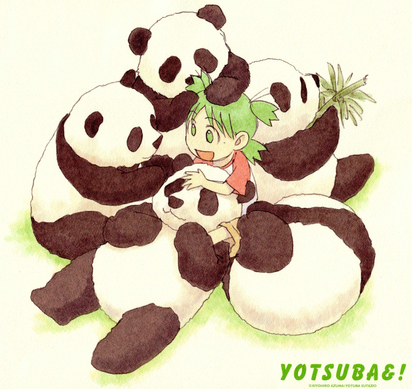 absurdres, azuma_kiyohiko, highres, koiwai_yotsuba, panda, paper_texture, scan, yotsubato!