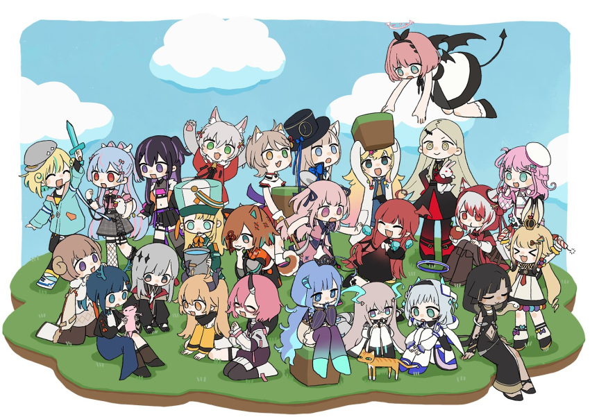 6+girls, alba_sera, amane_luna_(vtuber), anon_non, araka_luto, bangs, chibi, highres
