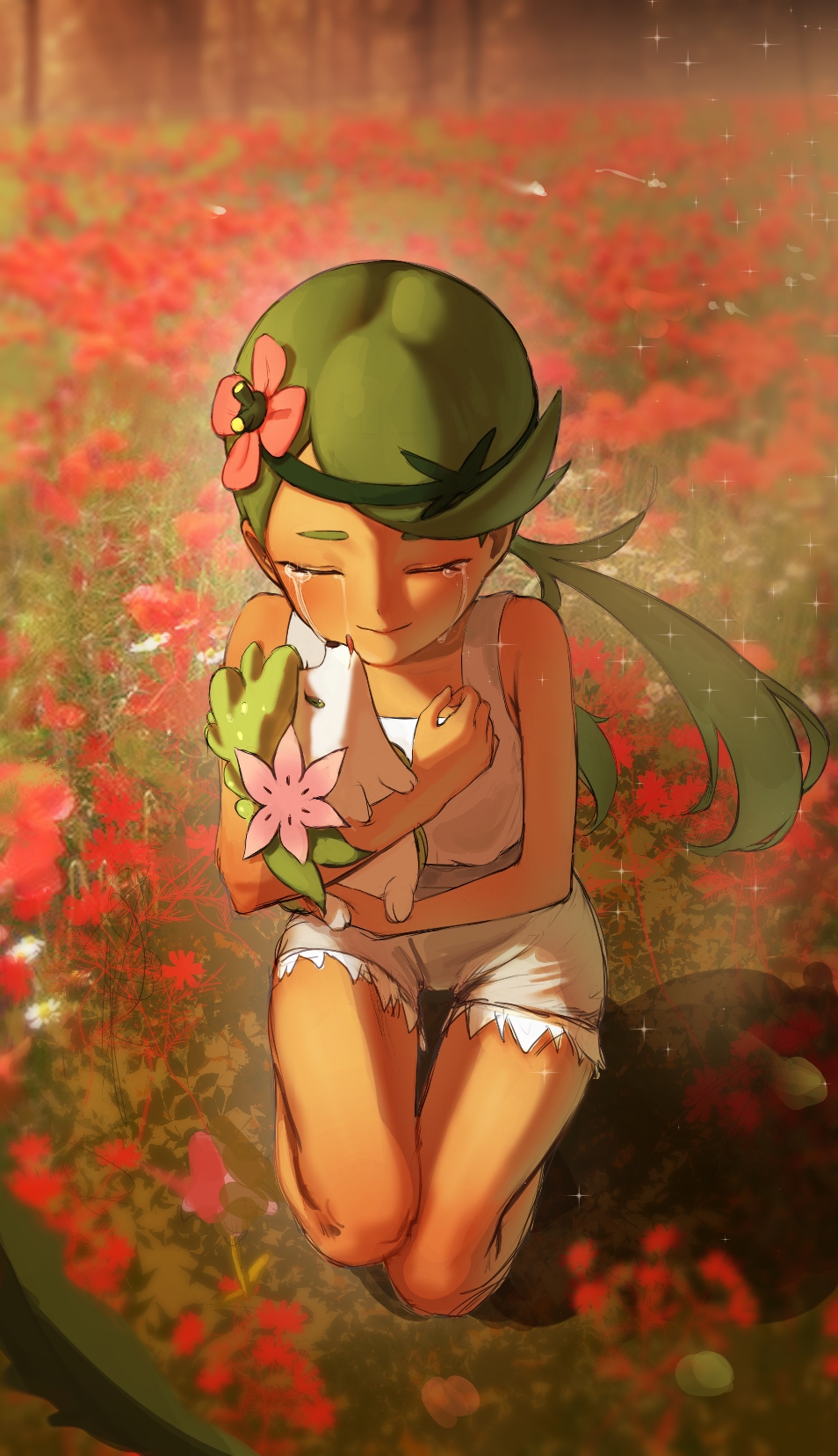 1girl, apopo, bangs, closed_eyes, commentary_request, crying, dark-skinned_female, dark_skin