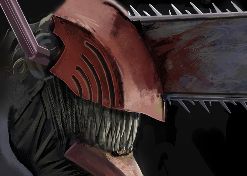 1boy, black_background, chainsaw, chainsaw_man, denji_(chainsaw_man), faceless, facing_to_the_side, head_only
