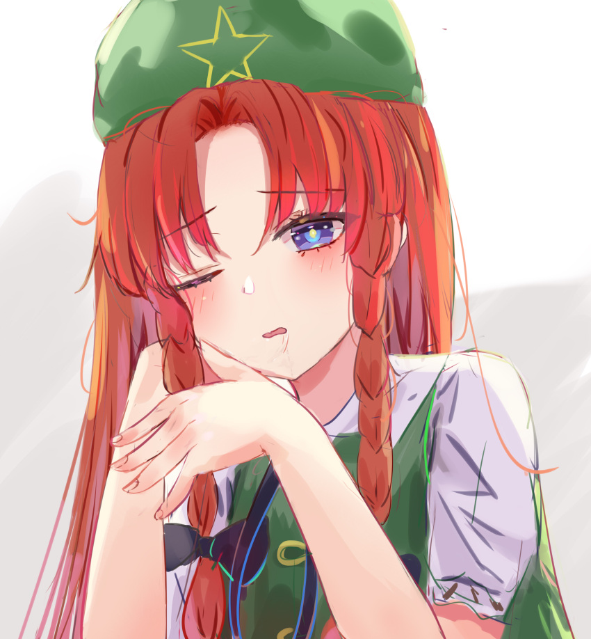 1girl, absurdres, arm_support, blue_eyes, bow, chinese_clothes, hat, highres