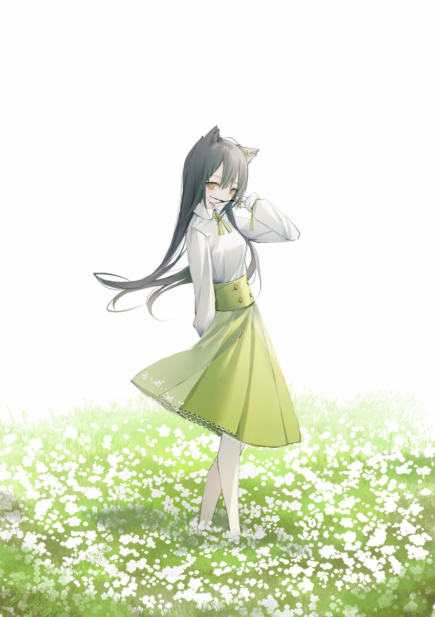 0_(znanimo), 1girl, absurdres, animal_ear_fluff, animal_ears, arknights, arm_behind_back, barefoot