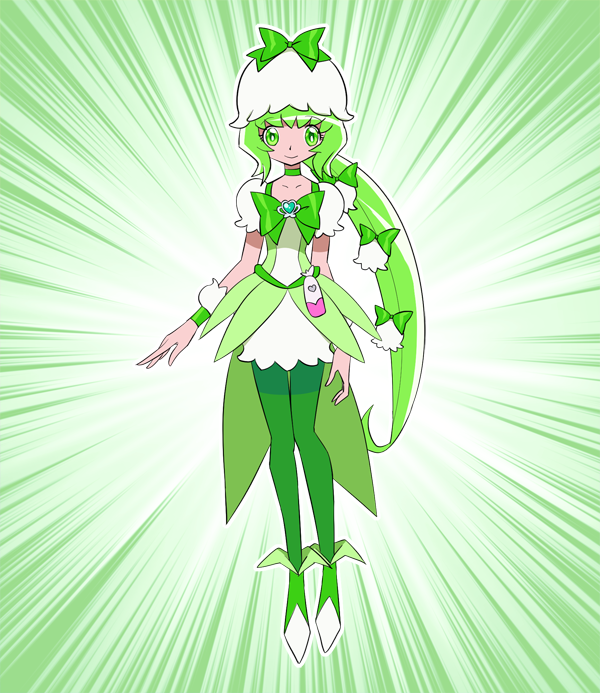 1girl, bow, breasts, dress, green_bow, green_dress, green_eyes, green_footwear