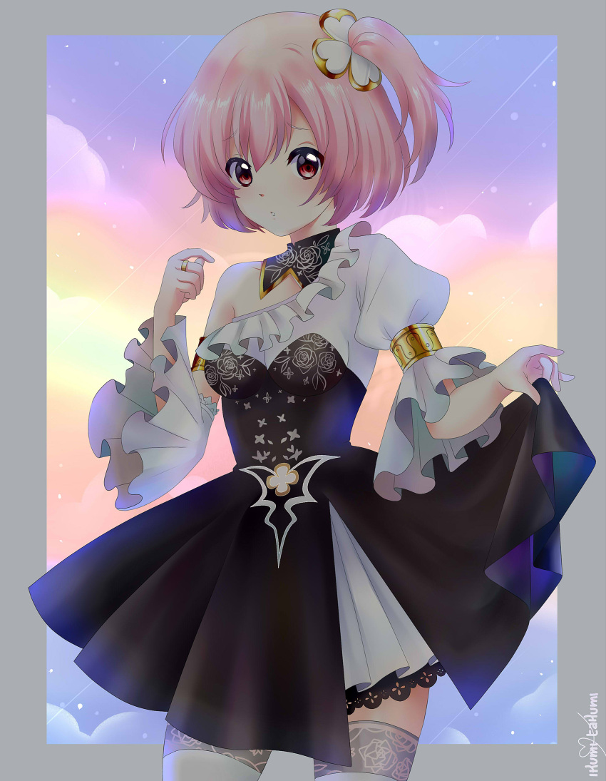 1girl, absurdres, armlet, artist_name, assault_lily, bangs, black_dress, border
