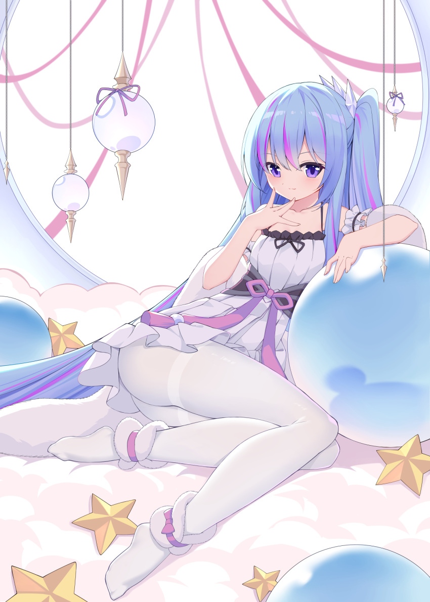 1girl, bare_shoulders, blue_hair, dress, duel_monster, hair_ornament, hairclip, highres