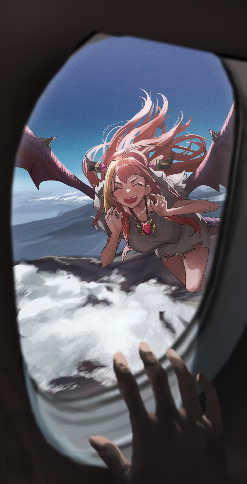 1girl, absurdres, airplane_interior, alternate_costume, asymmetrical_bangs, bangs, blonde_hair, blush