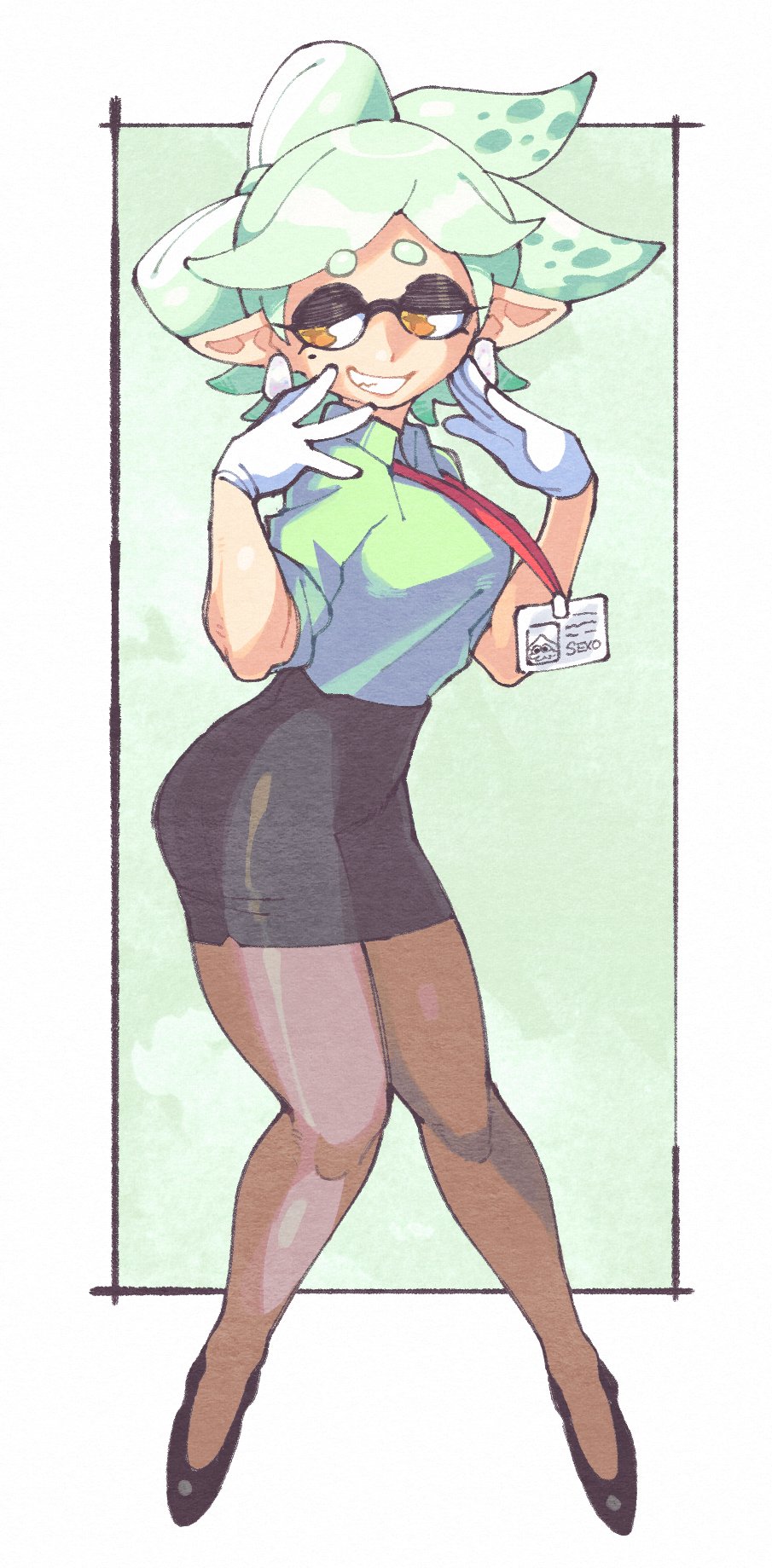 +_+, 1girl, alternate_breast_size, alternate_costume, alternate_height, black_footwear, black_skirt, border