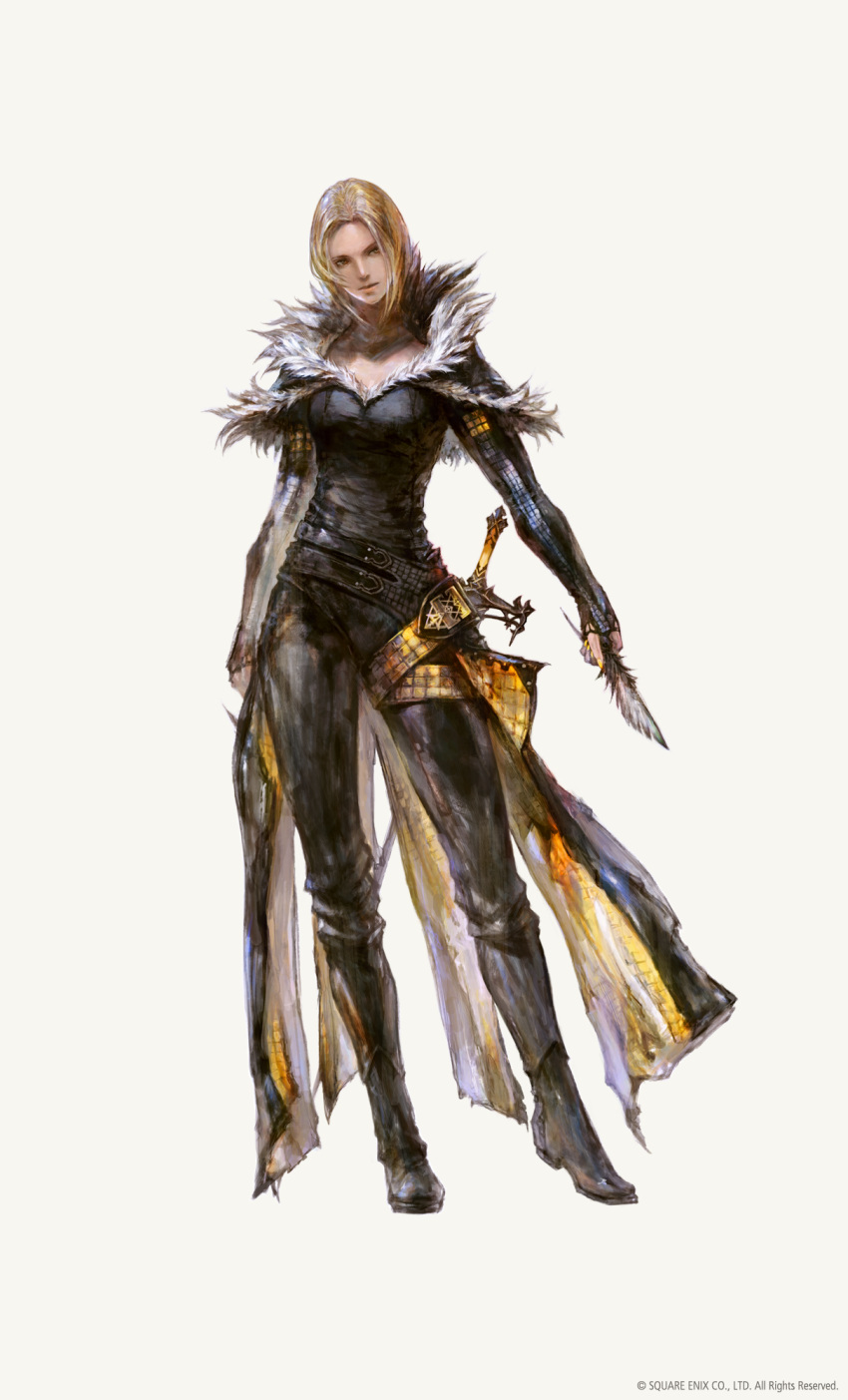 1girl, belt, benedikta_harman, blonde_hair, boots, copyright, final_fantasy, final_fantasy_xvi