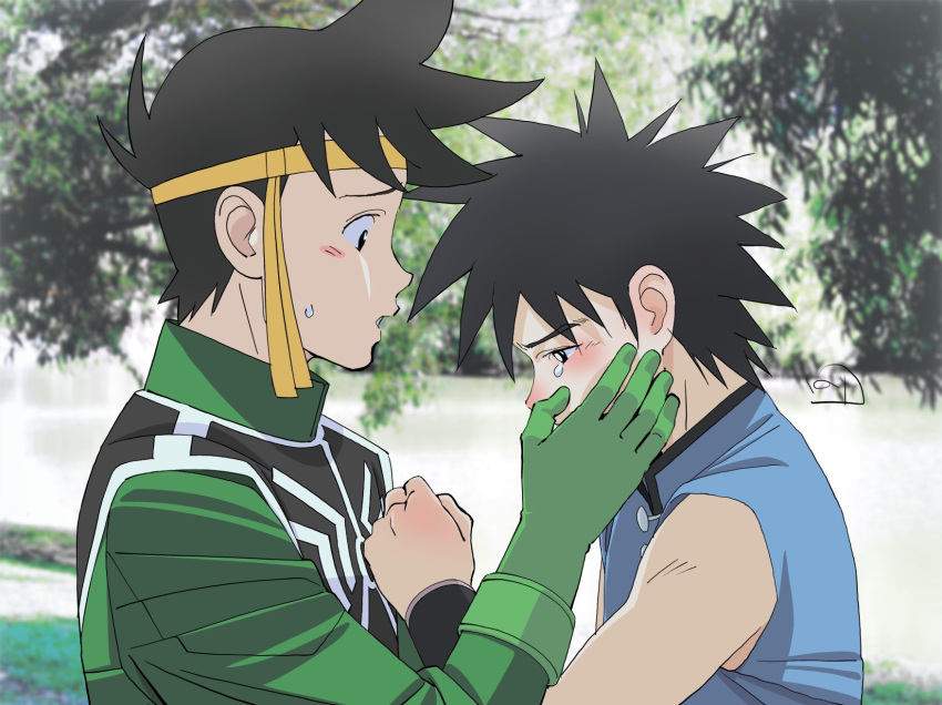 2boys, black_hair, cross_scar, crying, crying_with_eyes_open, dai_(dragon_quest), dragon_quest, dragon_quest_dai_no_daibouken