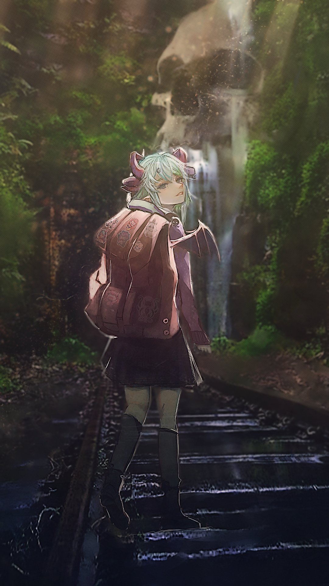 1girl, animal_ears, backpack, bag, black_footwear, blonde_hair, blue_hair, boots