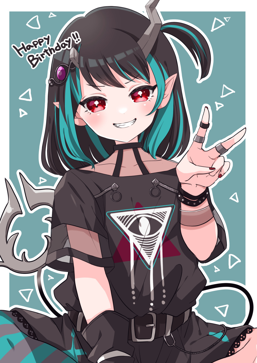 1girl, absurdres, bangs, belt, black_belt, black_dress, black_hair, blue_background