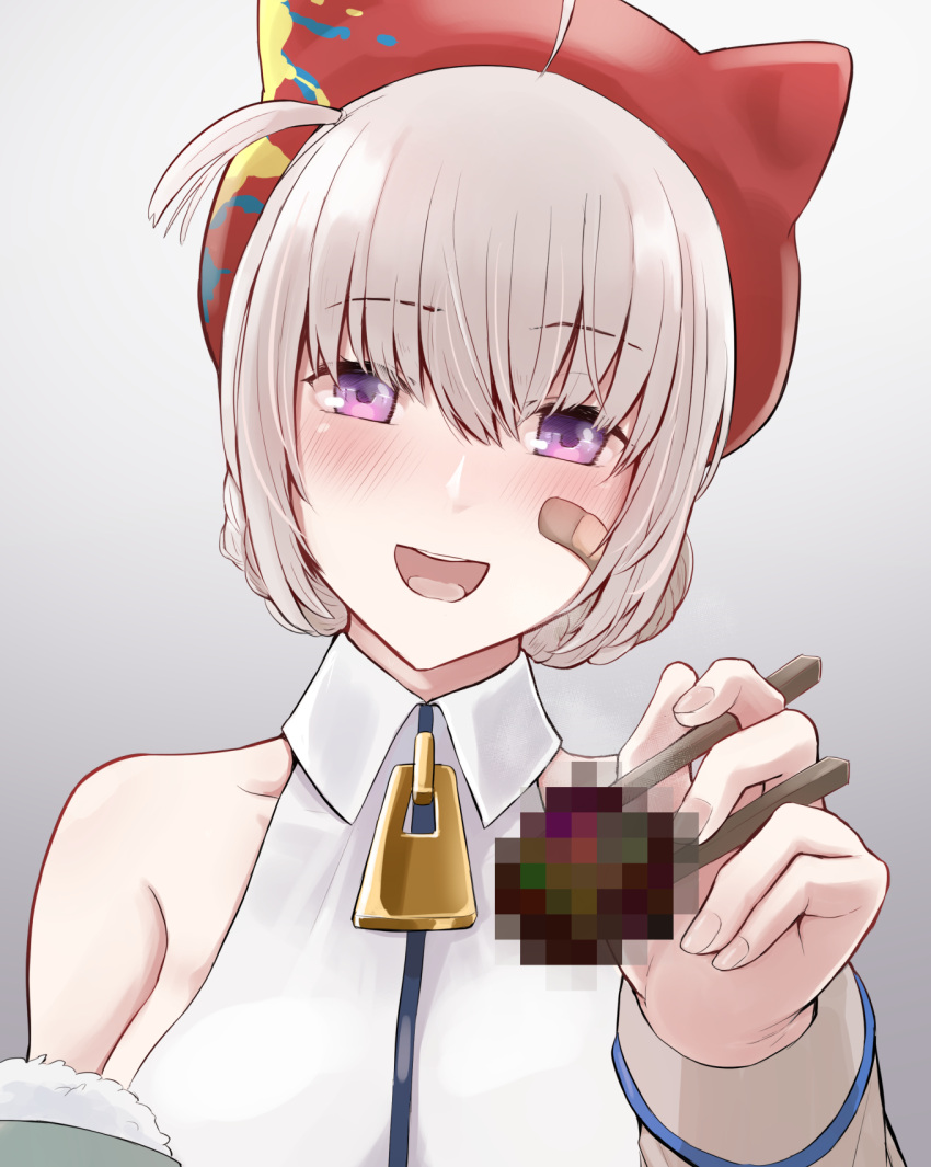 1girl, animal_ear_headwear, aogiri_koukou_game_club, bandaid, bandaid_on_cheek, bandaid_on_face, bangs, bare_shoulders