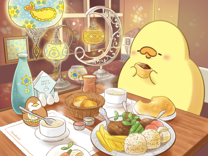 absurdres, animal_focus, artist_name, basket, bird, blush, bread, chick
