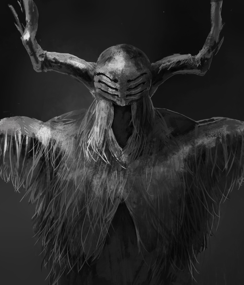 1other, antlers, chainsaw_man, facing_viewer, future_devil_(chainsaw_man), grey_background, greyscale, highres