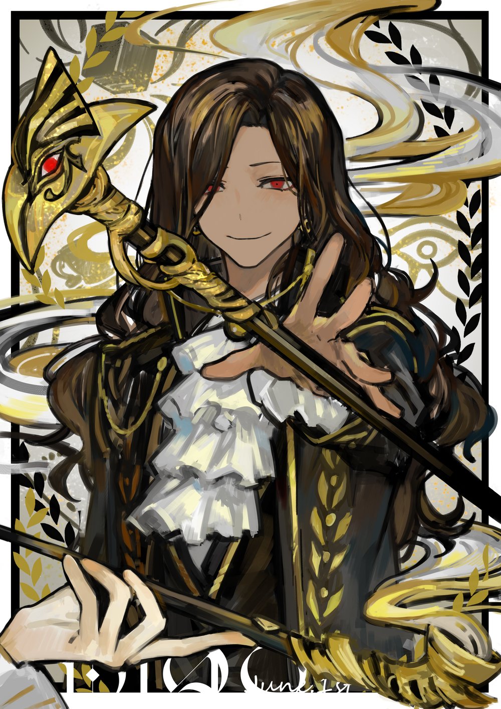 1girl, black_coat, brown_hair, coat, dark-skinned_female, dark_skin, dias_(the_distortion_detective), earrings