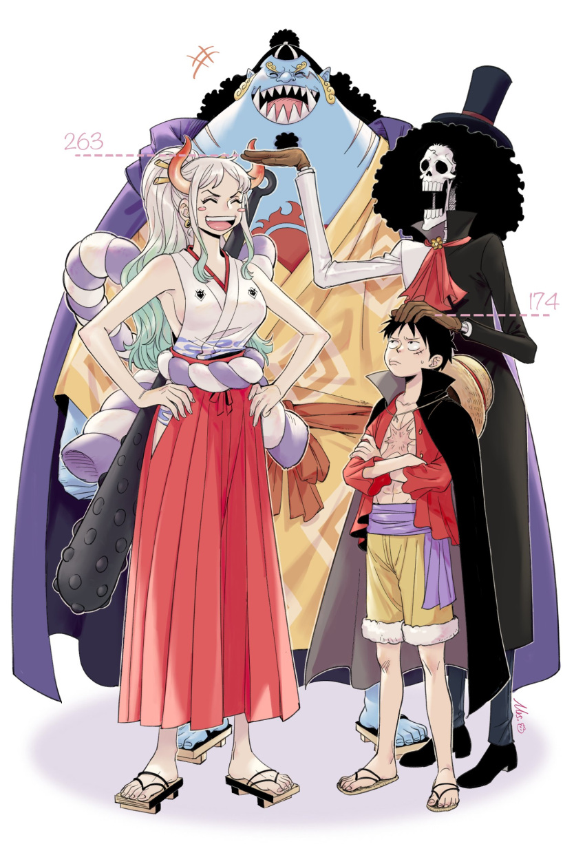 +++, 1girl, 3boys, :/, ^_^, abs, absurdres, afro