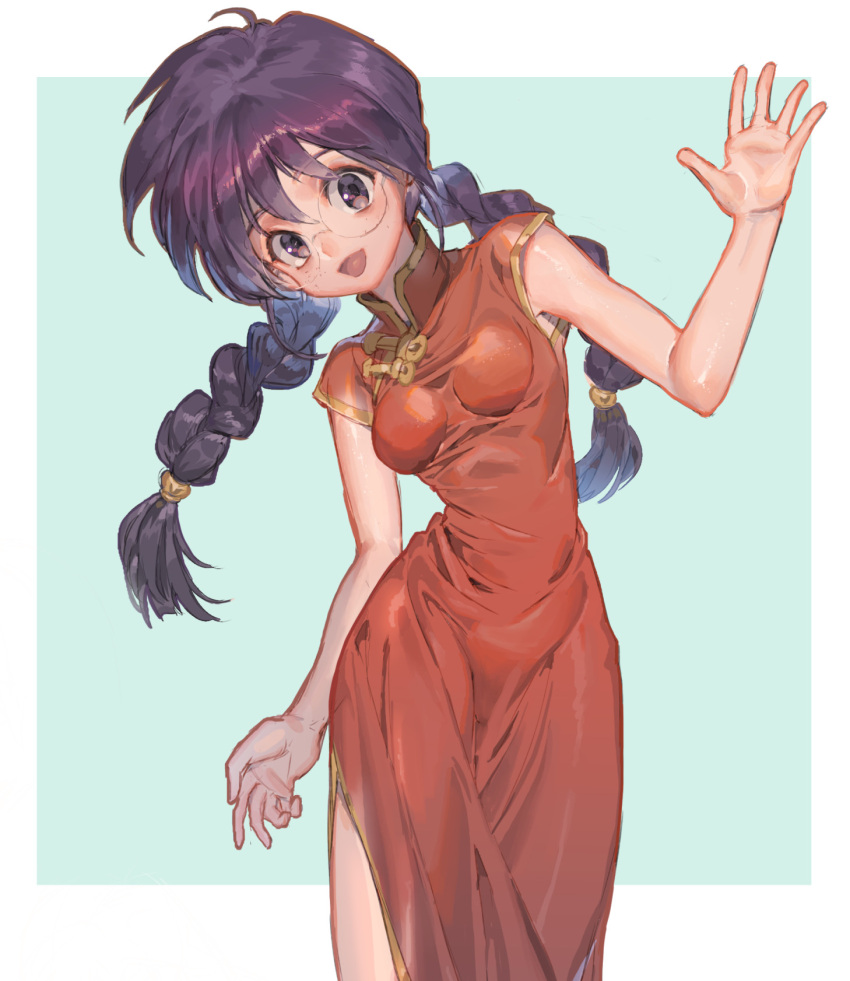 1girl, braid, breasts, china_dress, chinese_clothes, commentary_request, dress, eyebrows_visible_through_hair