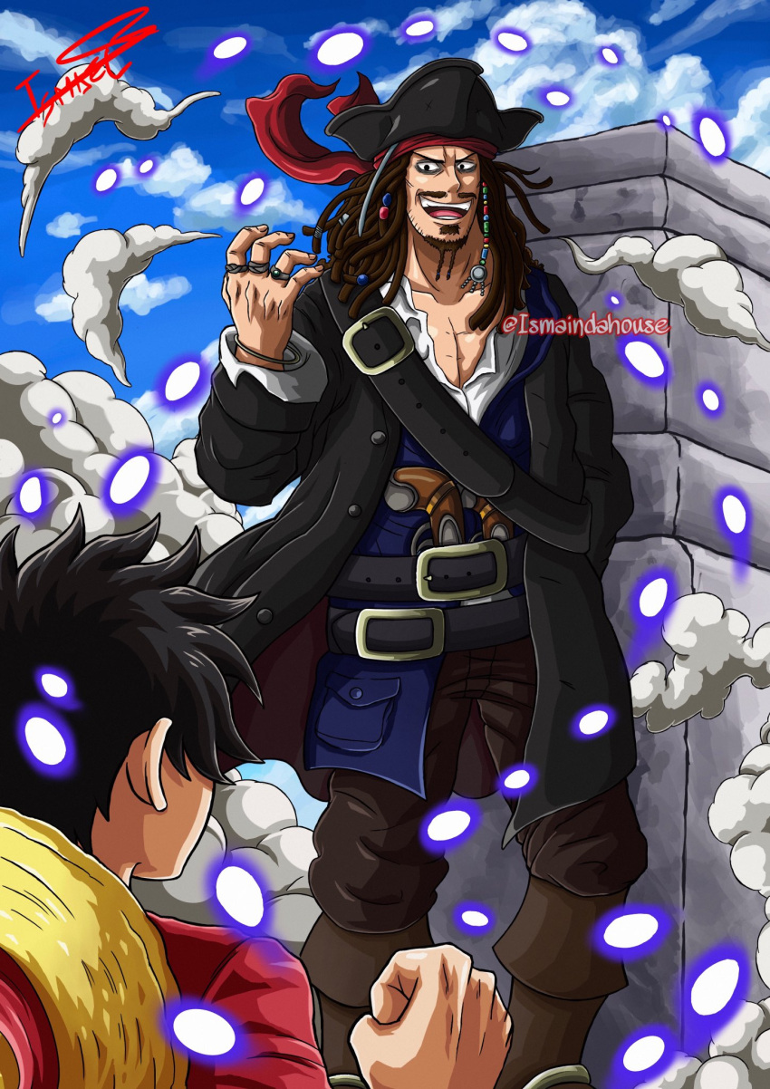 2boys, artist_name, crossover, hat, highres, ismaindahouse, jack_sparrow, jewelry