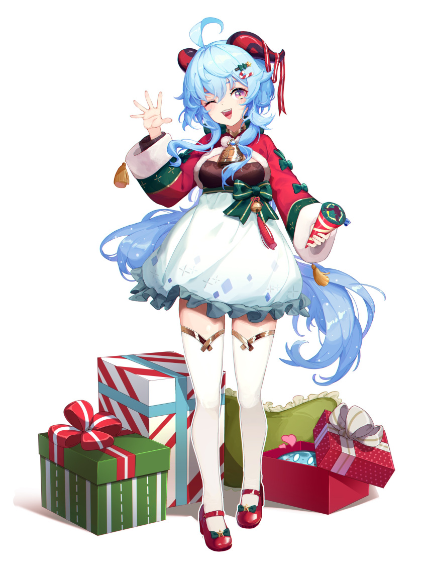 1girl, absurdres, ahoge, azema, bangs, bell, blue_hair, blush