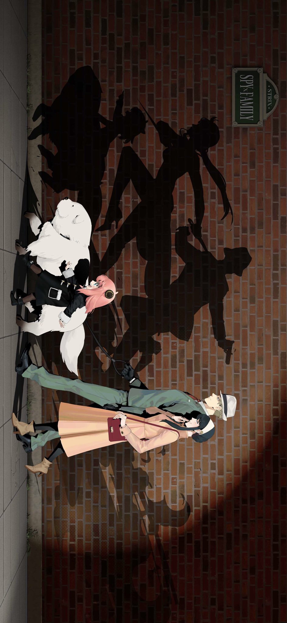 1boy, 2girls, :d, anya_(spy_x_family), bag, bangs, black_bow, black_bowtie