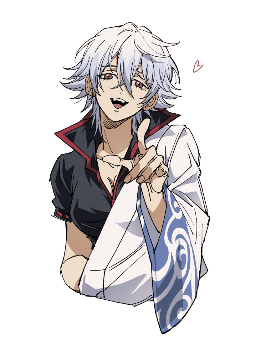 1girl, genderswap, genderswap_(mtf), gintama, grey_hair, highres, japanese_clothes, pointing