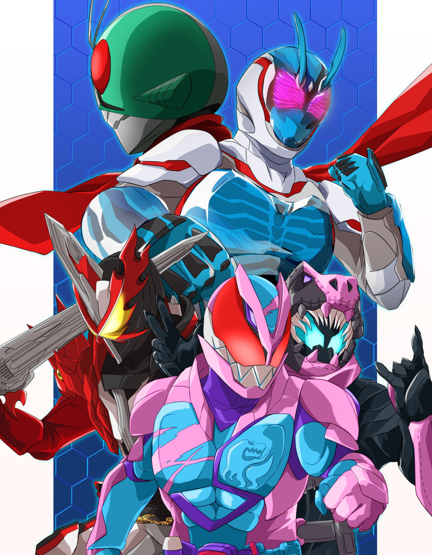 5boys, \m/, absurdres, anniversary, asymmetrical_armor, brave_dragon, bug, clenched_hand