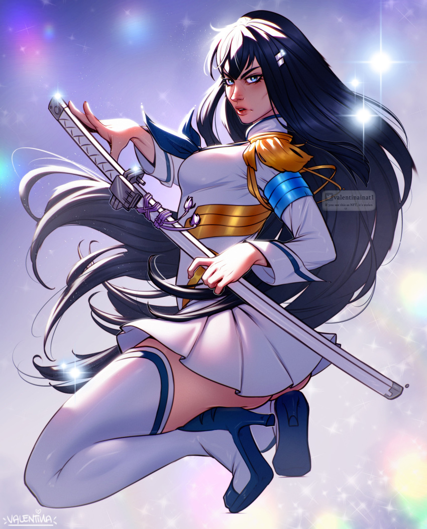1girl, absurdres, ass, bakuzan, black_hair, blue_eyes, boots, breasts