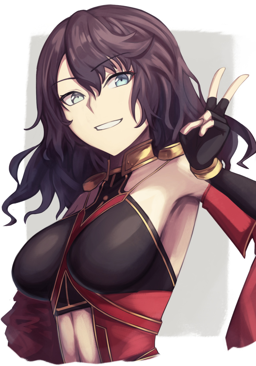1girl, black_hair, blue_eyes, breasts, clothing_cutout, detached_sleeves, fate/grand_order, fate_(series)