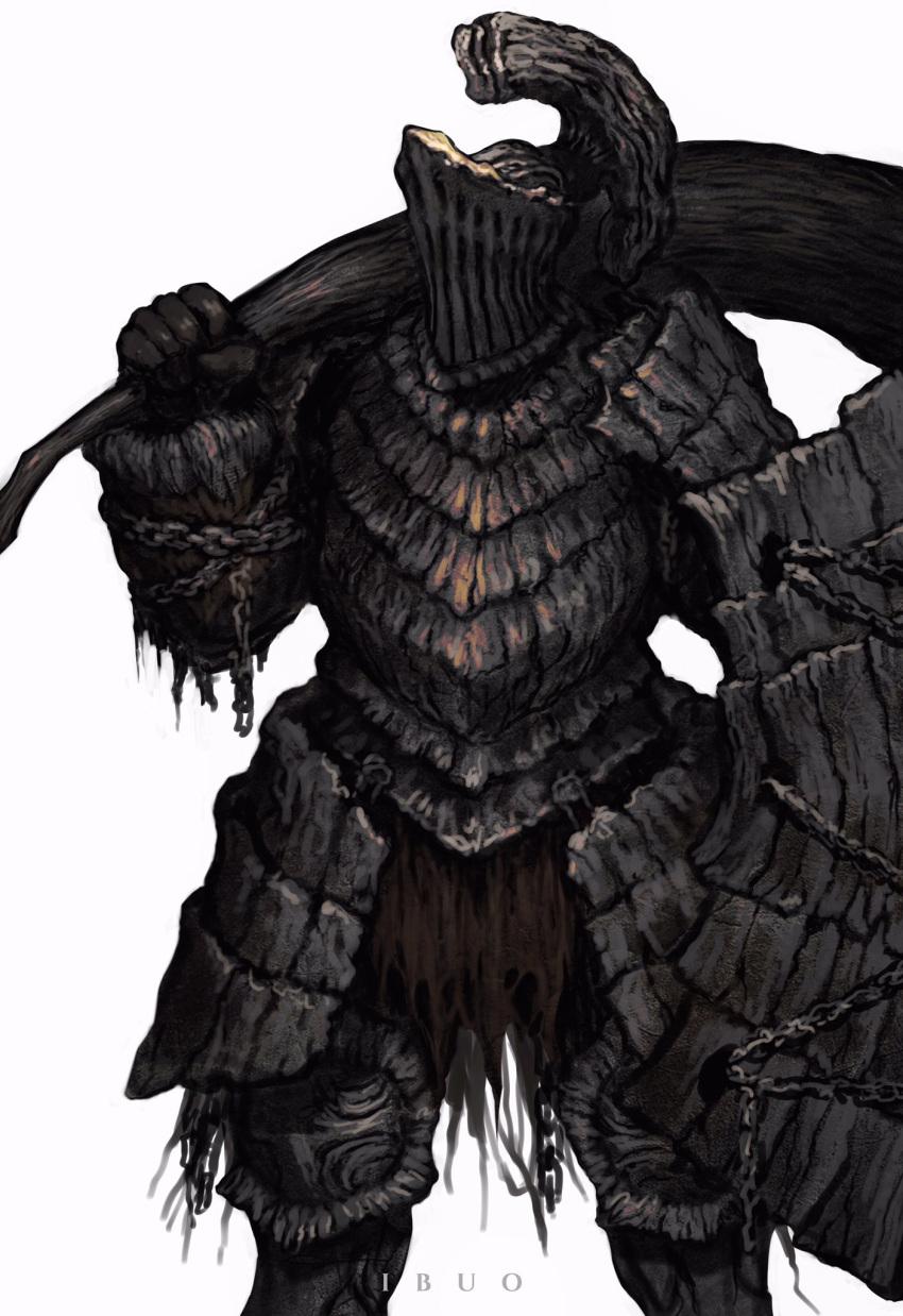1boy, armor, artist_name, club_(weapon), dark_souls_(series), dark_souls_i, dragon's_tooth_(dark_souls), feet_out_of_frame