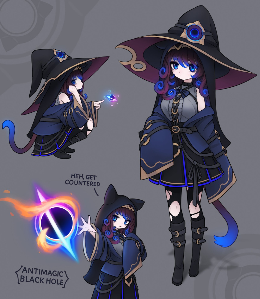 alexis_pflaum, animal_hood, bangs, belt, black_footwear, black_hair, black_hole, black_hood